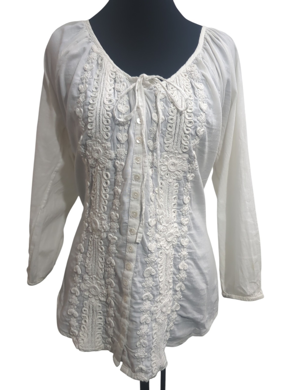 Sundance S White Embroidered Cotton Boho Peasant Tunic Blouse Cottage Festival